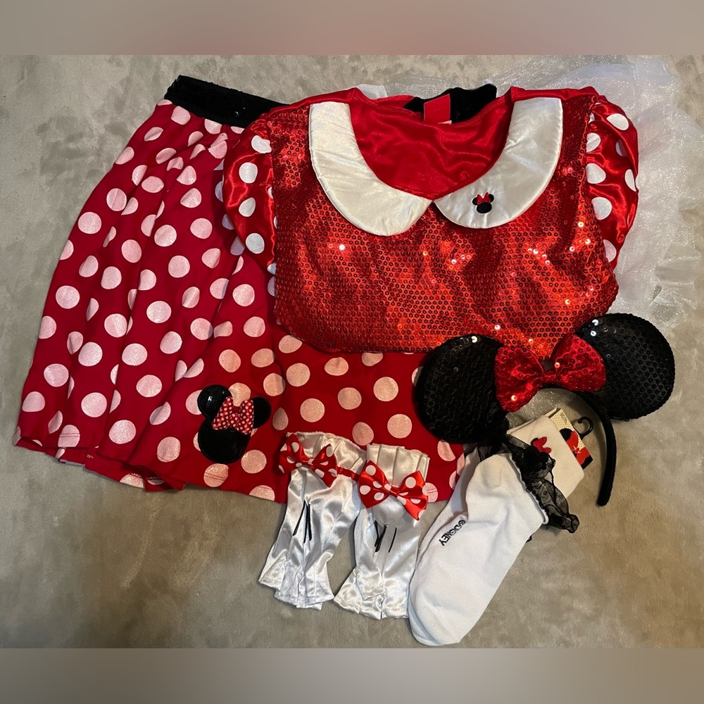 Disney Minnie Mouse 5 Piece Adult Costume:Top, Skirt, Socks, Gloves & Ears